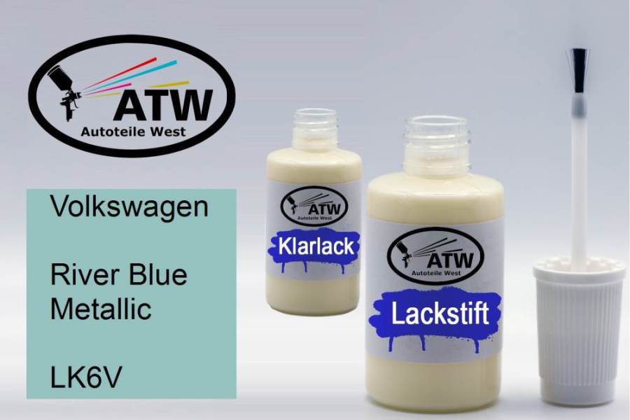 Volkswagen, River Blue Metallic, LK6V: 20ml Lackstift + 20ml Klarlack - Set, von ATW Autoteile West.